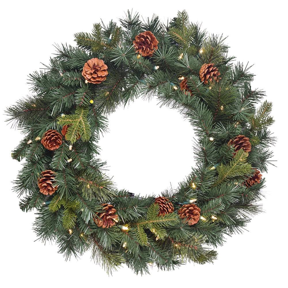 GE 26-in Pre-Lit Indoor Battery-Operated Green Mixed Needle Artificial Christmas Wreath | 19005LO