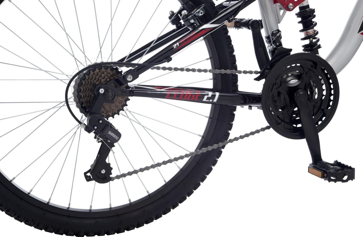 Mongoose Ledge 2.1 Mountain Bike. 24 - Inch Wheels. 21 Speeds. Boys Frame. Silver/Red