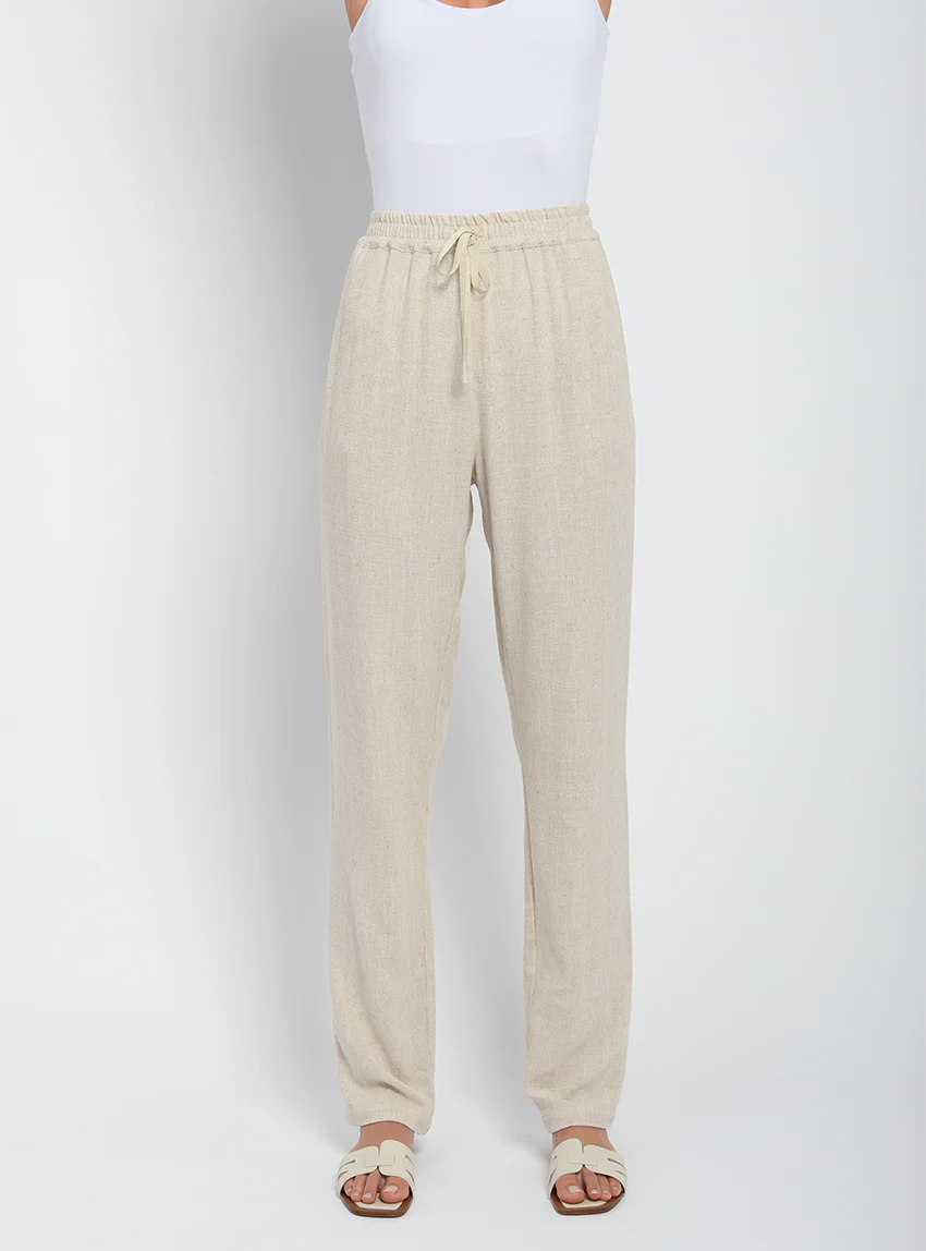 Pantalon fluide beige naturel en lin