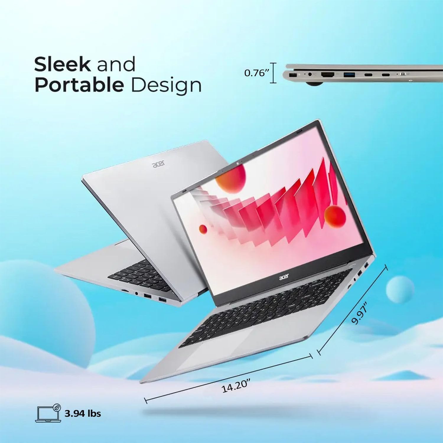 acer Aspire 3 Premium Slim Laptop Computer with Backlit Keyboard - AMD Ryzen 5 7430U CPU - 8GB RAM - 256GB SSD - 15.6