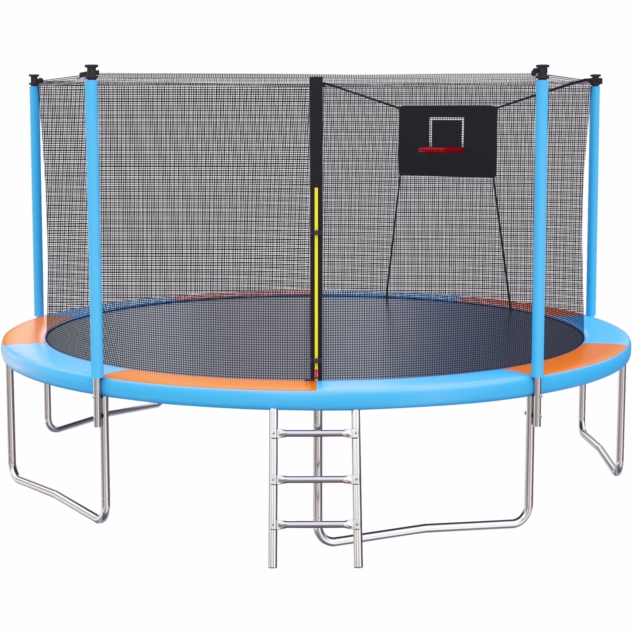 14FT Trampoline with Enclosure for Kids and Adults, Upgraded Kids Recreational Outdoor Trampoline with Basketball Hoop, Ladder, Heavy Duty Round Backyard Trampoline for Indoor Outdoor(Navy Blue+Yellow) - Image 3