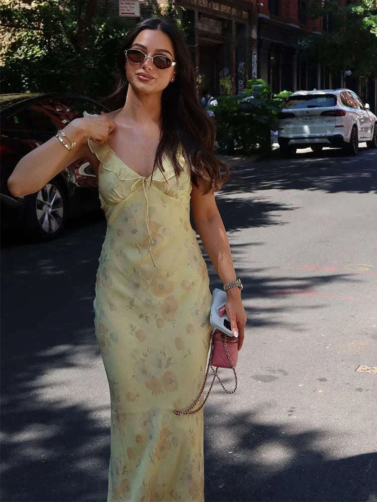 Robe Maxi Dos Nu Plongeant Fleurie Mode Été