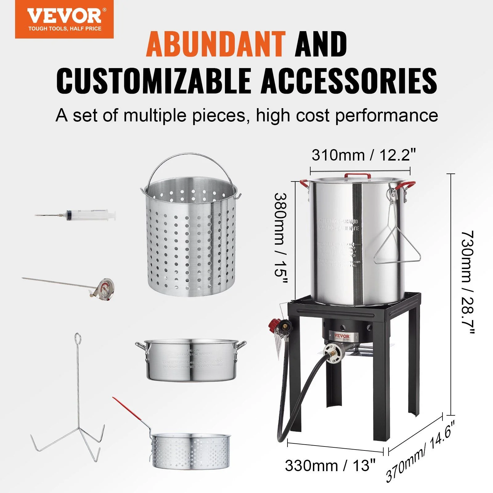 30QT Aluminum Turkey Deep Fryer Kit with High-Pressure Burner for Outdoor Use, Includes Poultry Rack and Thermometer - Image 4