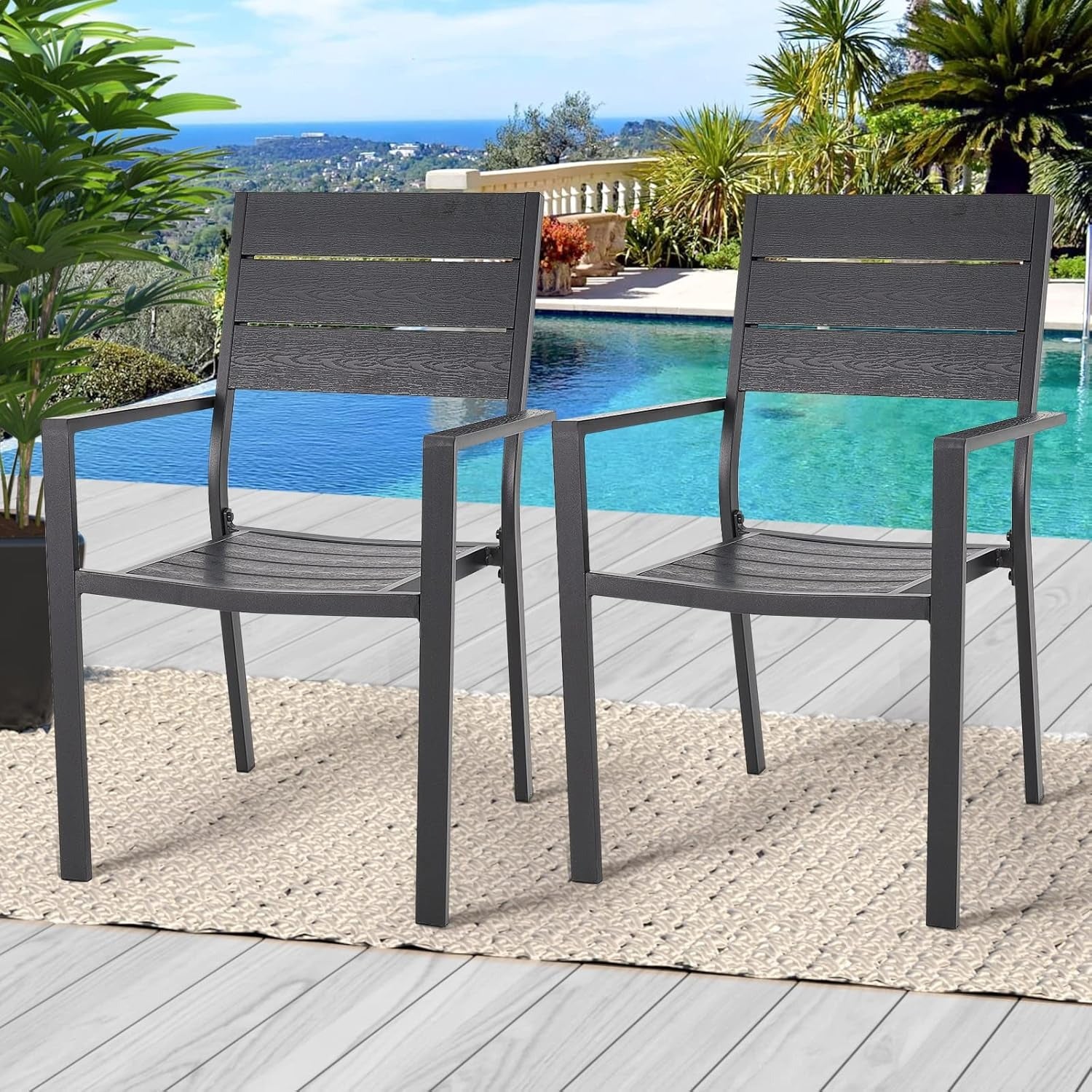 AECOJOY 2 Pieces Outdoor Dining Chairs, Aluminum Frame Stackable Patio Chair