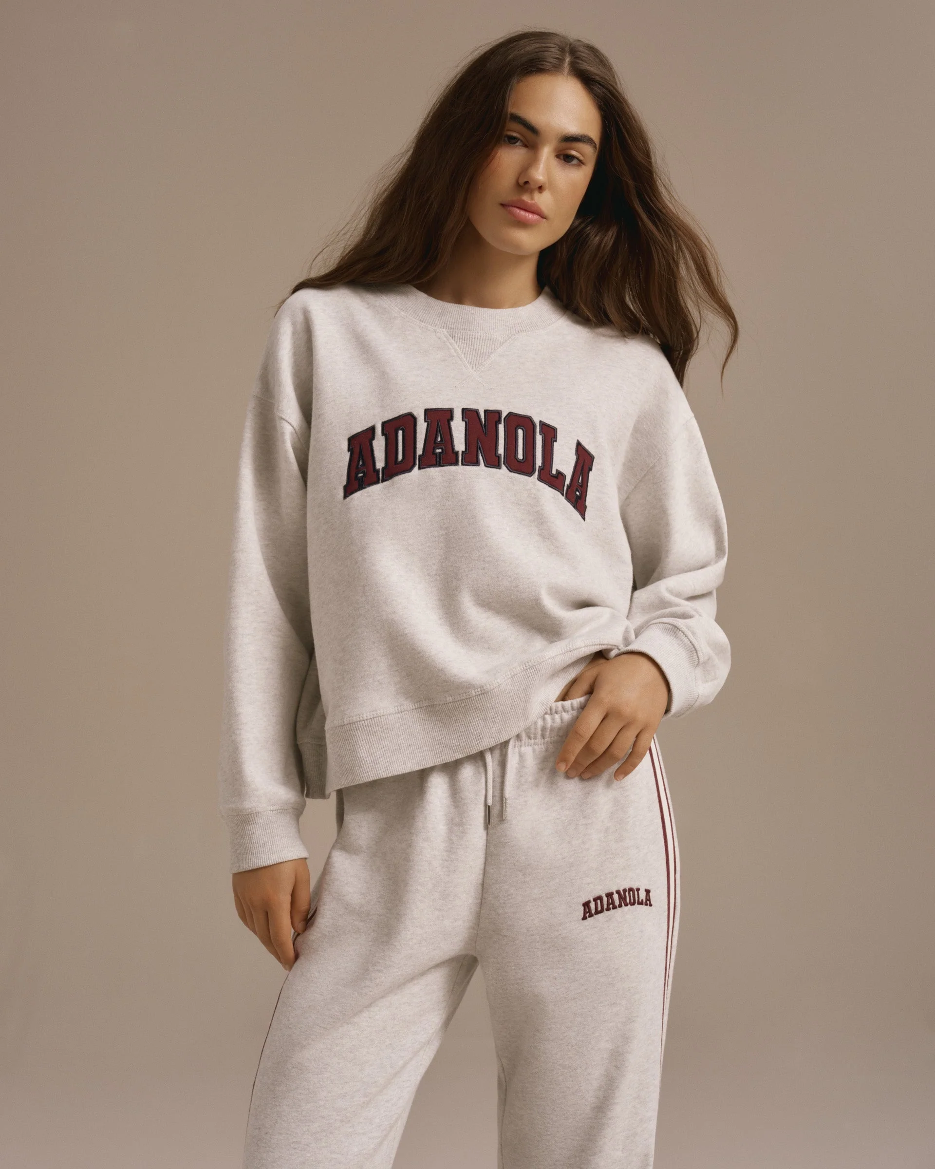 Varsity Loose Fit Sweatshirt - Light Grey Melange/Dark Cherry