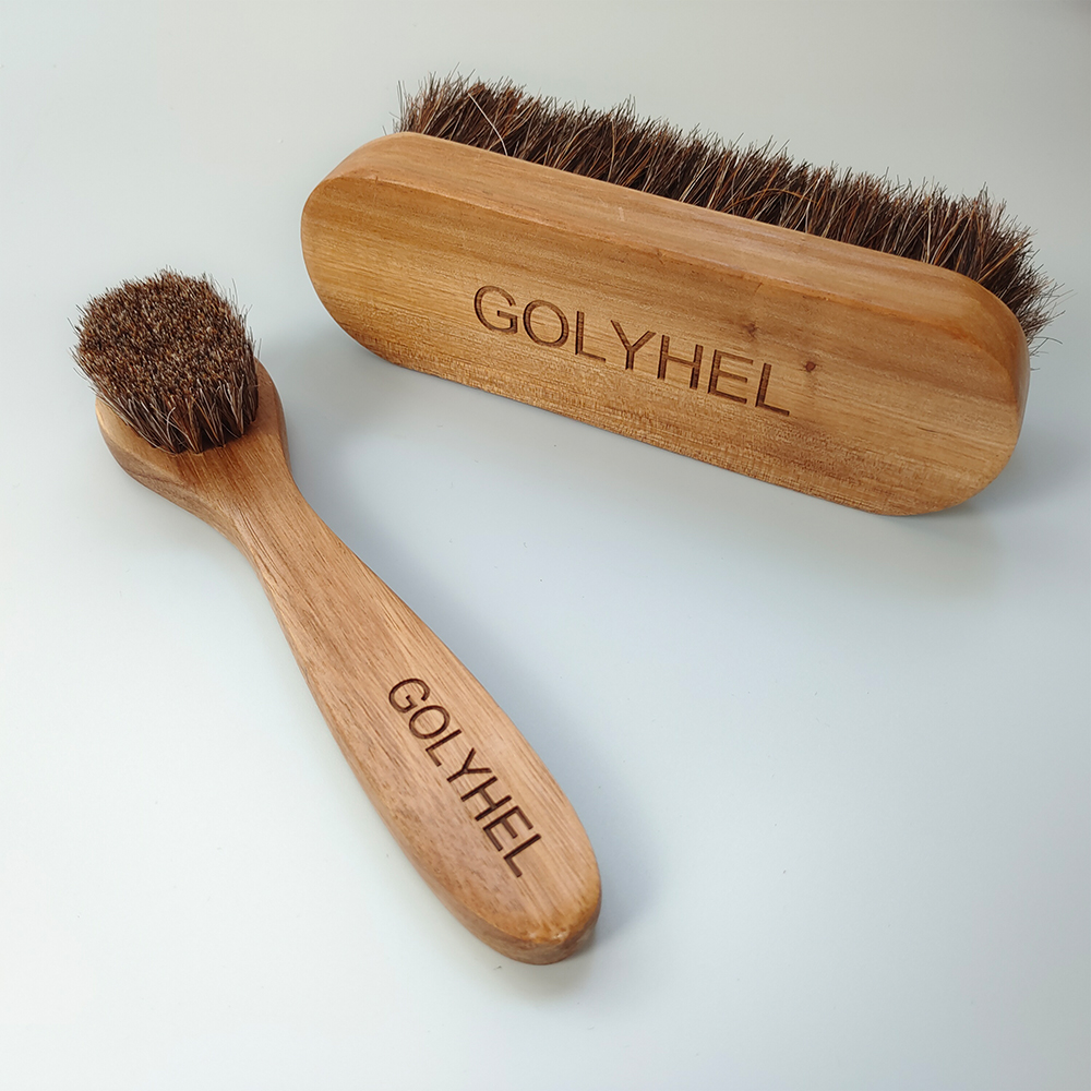 GOLYHEL Wooden Horsehair Brush Set  Pure Horsehair Premium Acacia Wood Shoe Brush Set