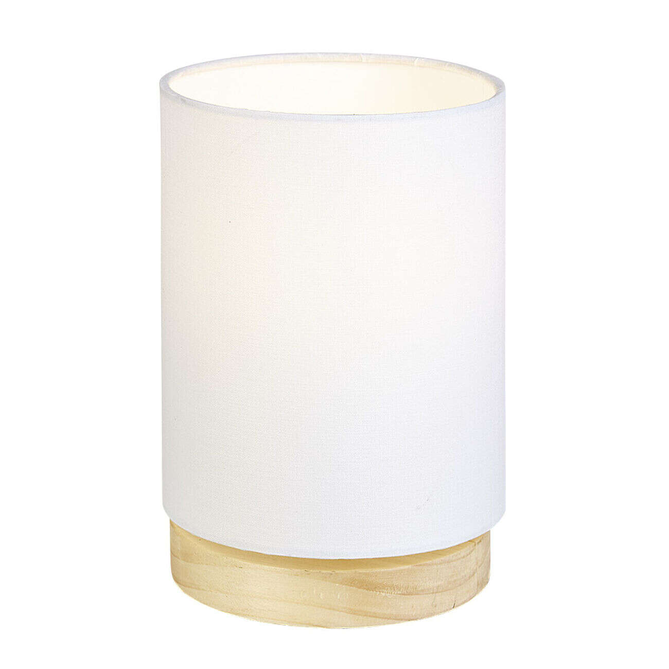 Lampe de chevet abat jour blanc sur base ronde en pin naturel