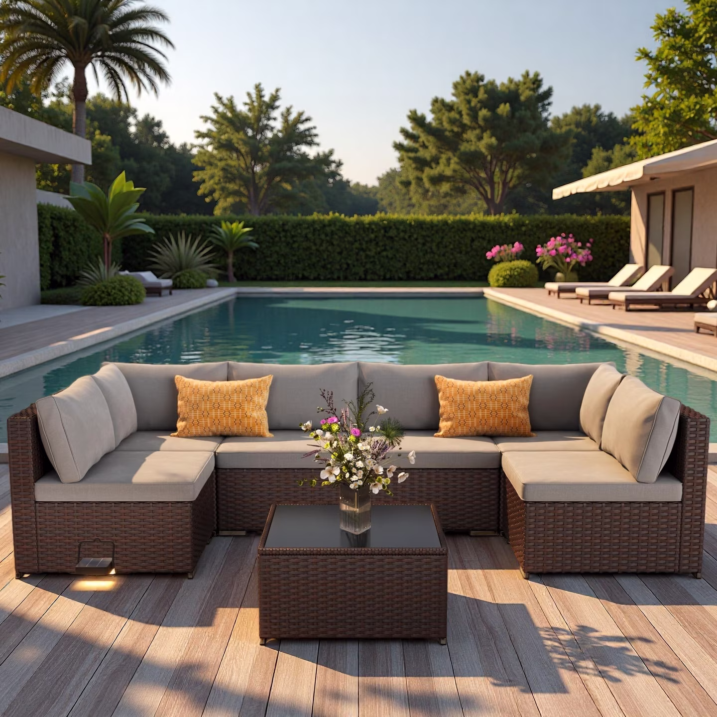 Patio Furniture Set Clearance, 5 Piece Outdoor Sectional Furniture Chair Set with Cushions and Tea Table, Gray(Gray-5 Pieces) - Image 5