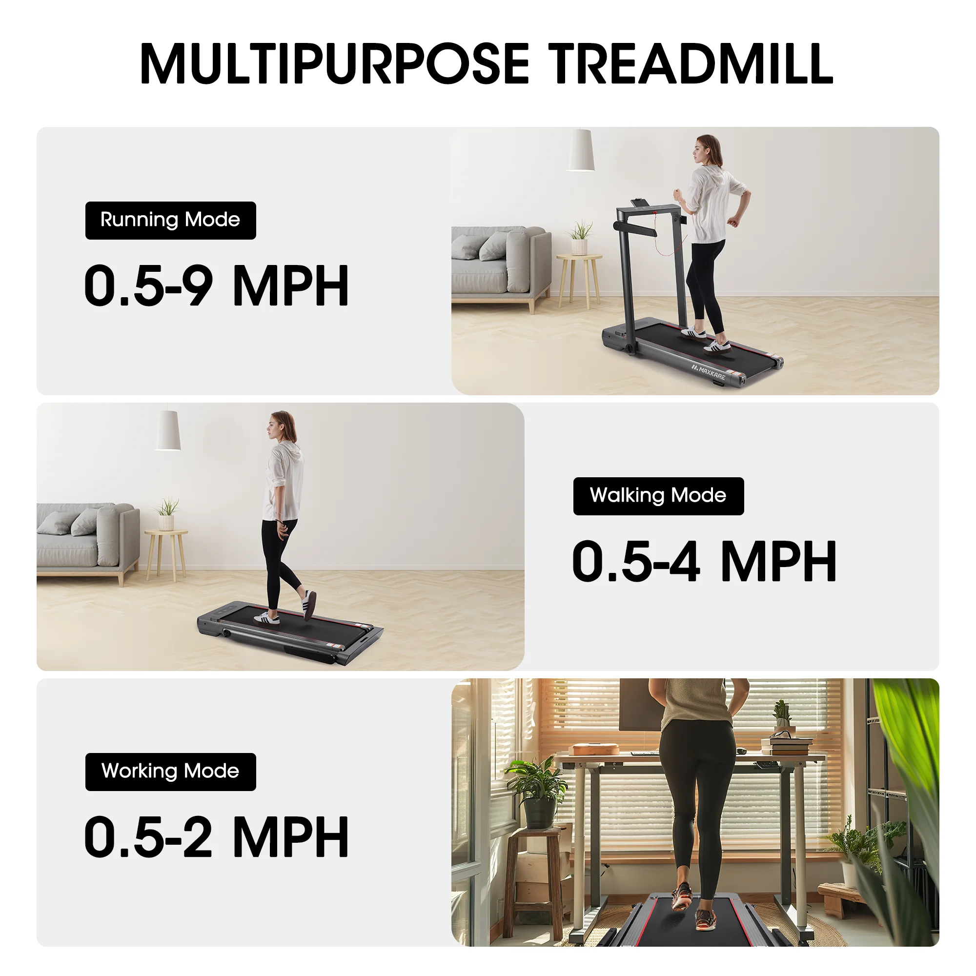 Maxkare Folding Treadmill 286 lb Capacity for Home, 3.0HP 9MPH Under Desk Walking Pad Treadmill with Bluetooth/Zwift App Compatible