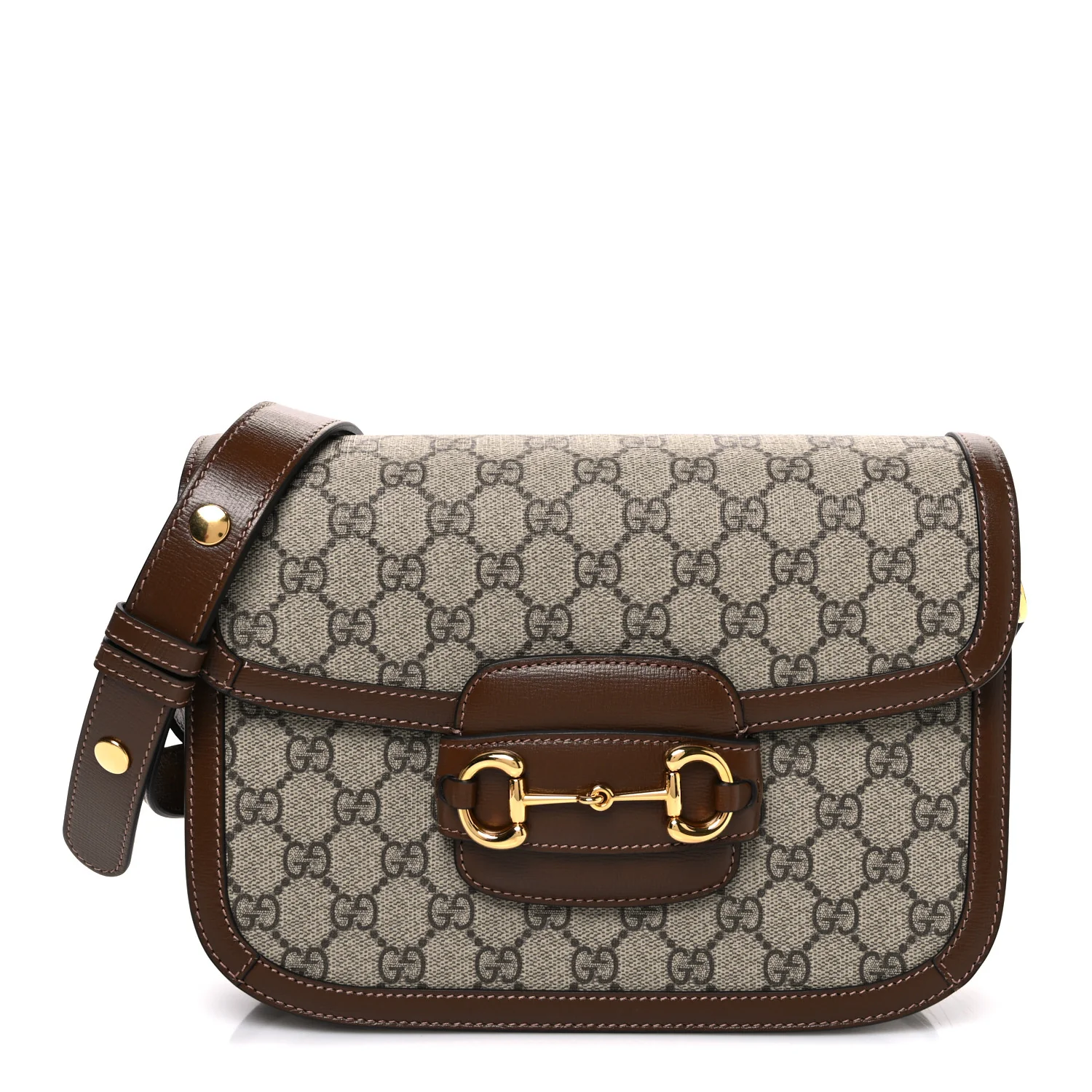 GG Supreme Monogram Horsebit 1955 Shoulder Bag Beige Brown Sugar