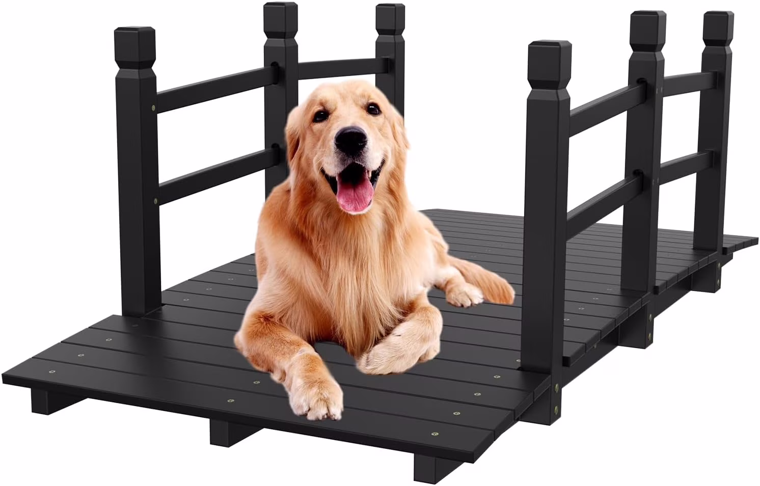 SAZYY  5 ft Garden Bridge, Classic Wooden Arch with Safety Rails Stained Finished Footbridge, Decorative Pond Landscaping, Backyard, Creek or Farm