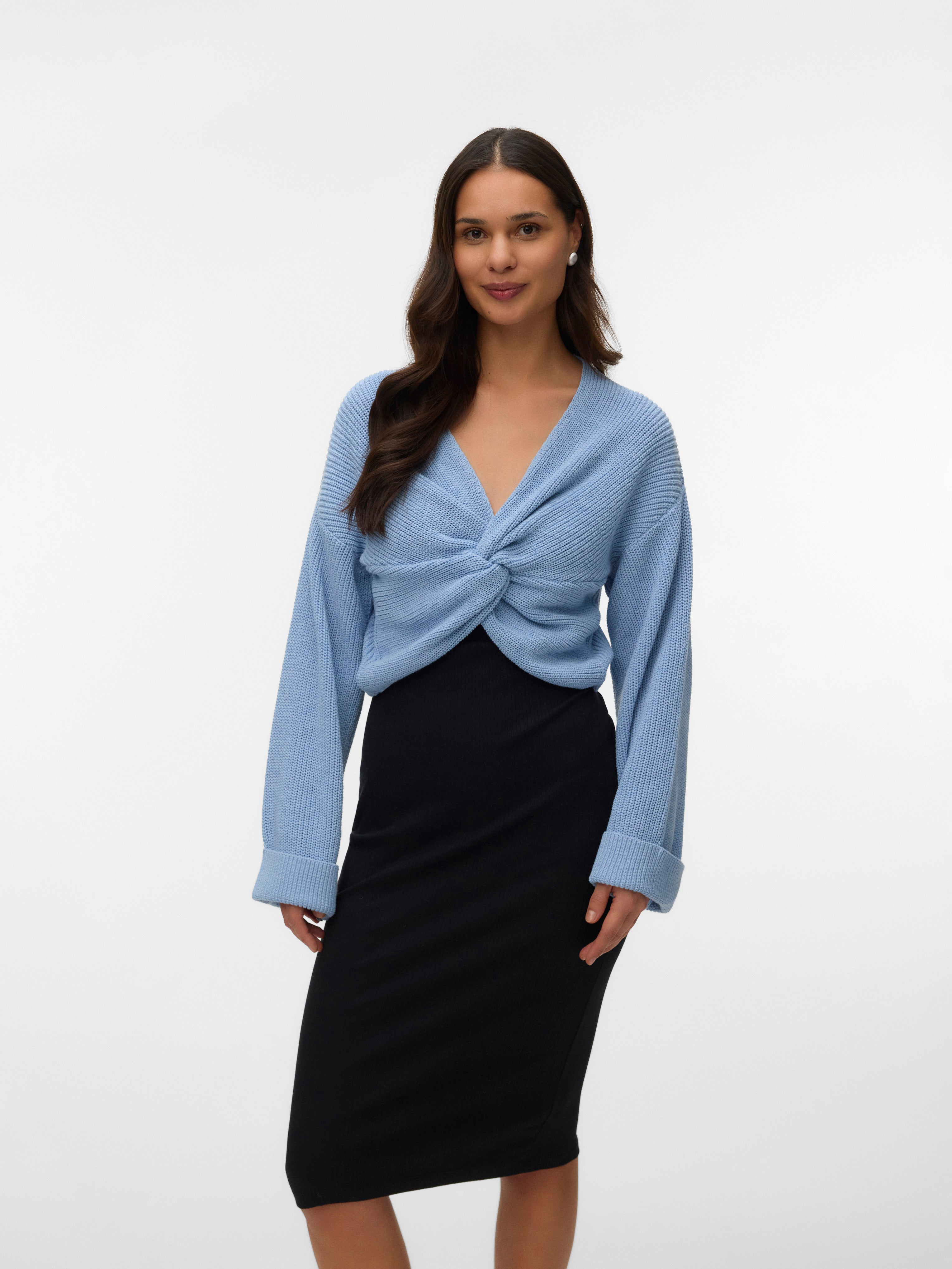 VERO MODA® Regular Fit V-Neck Fold-up cuffs Dropped shoulders Pullover