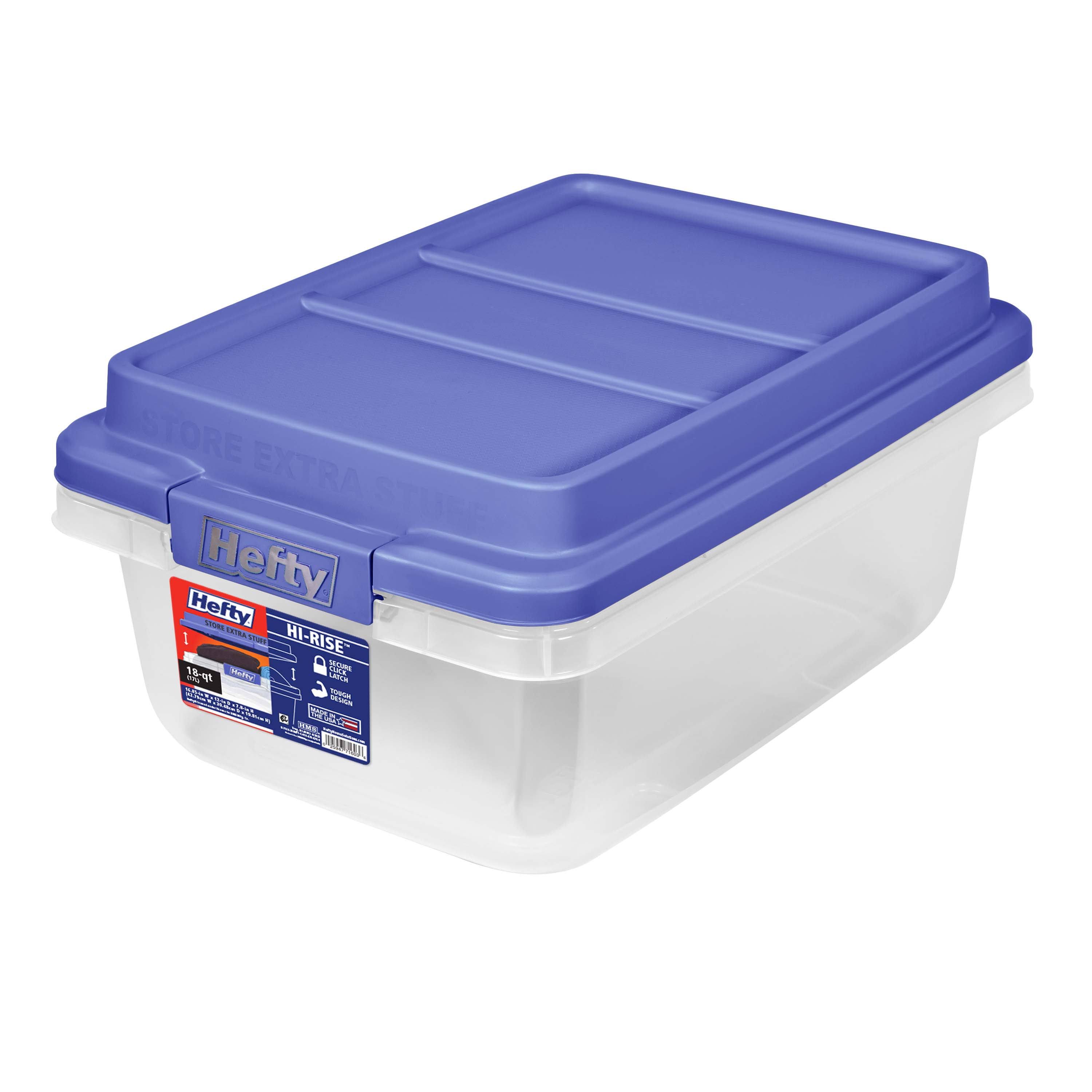 Hefty 18 Qt. Clear Storage Bin with Blue Hi-Rise Lid