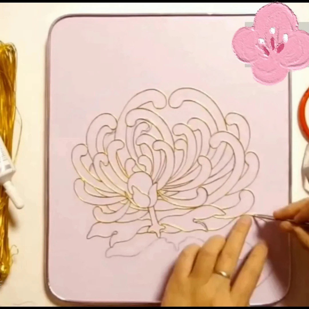 Chrysanthemum,Beginner Cloisonné Enamel DIY Kit, with Tutorial& All Tools