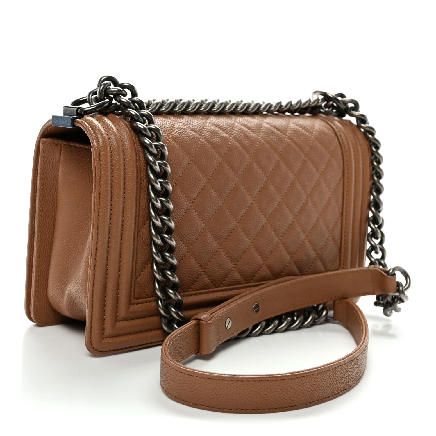 Caviar Quilted Medium Boy Flap Light Brown