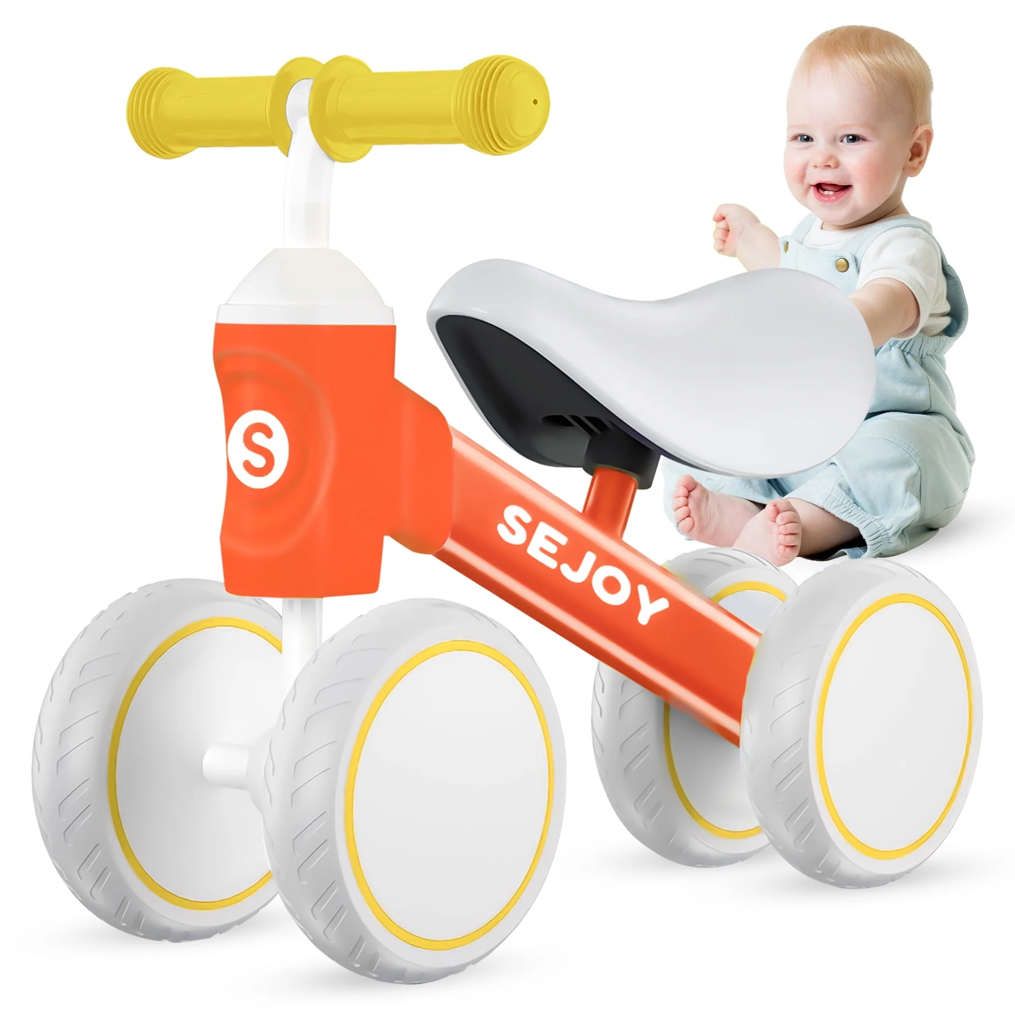 Sejoy Baby Balance Bike, 10 - 36 Month Kids Toddler Walker, 4 Wheels Riding Toys for Boys and Girls, First Birthday Gifts