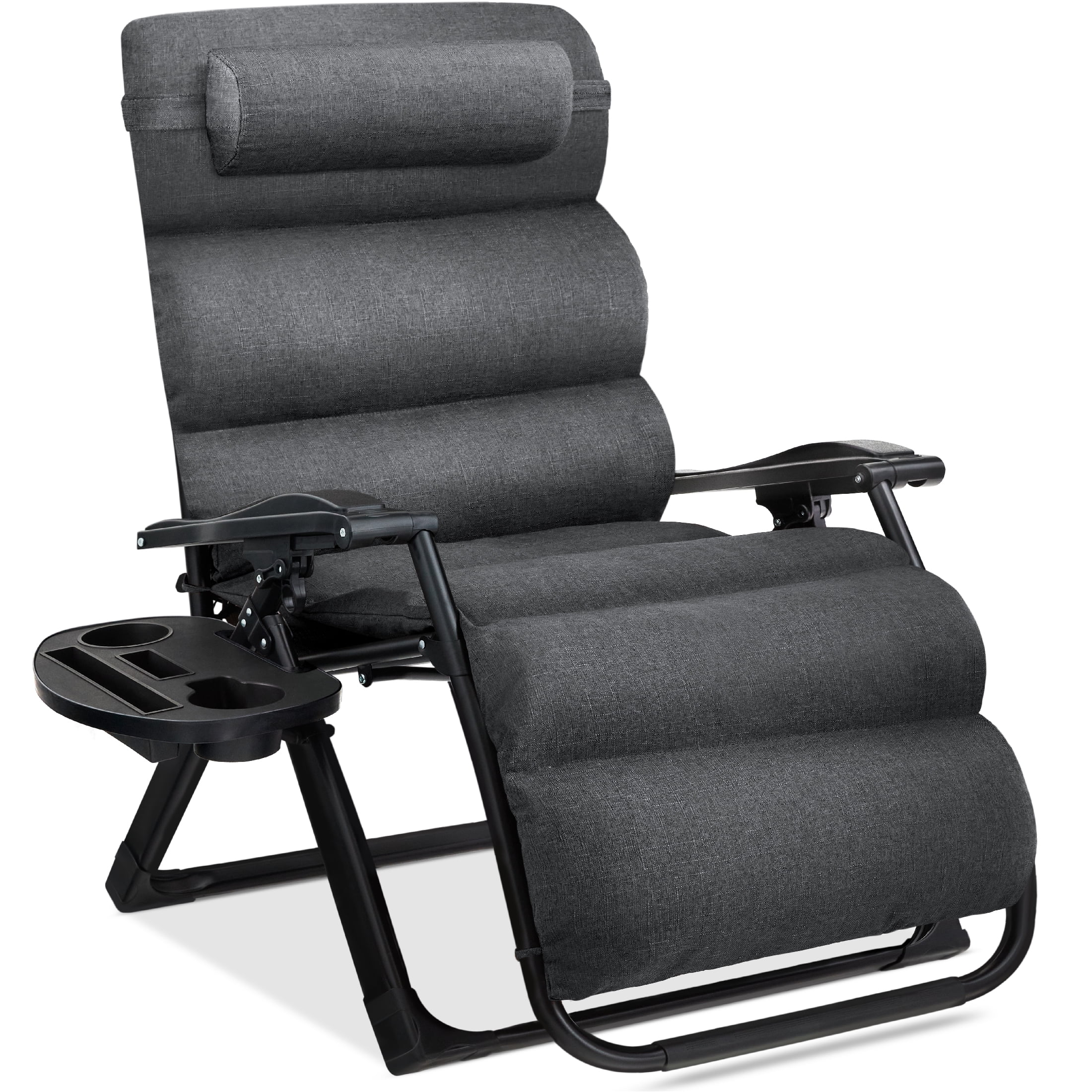 Oversized Zero Gravity Chair, Folding Recliner w/ Removable Cushion, Side Tray Fossil Gray(Fossil Gray)