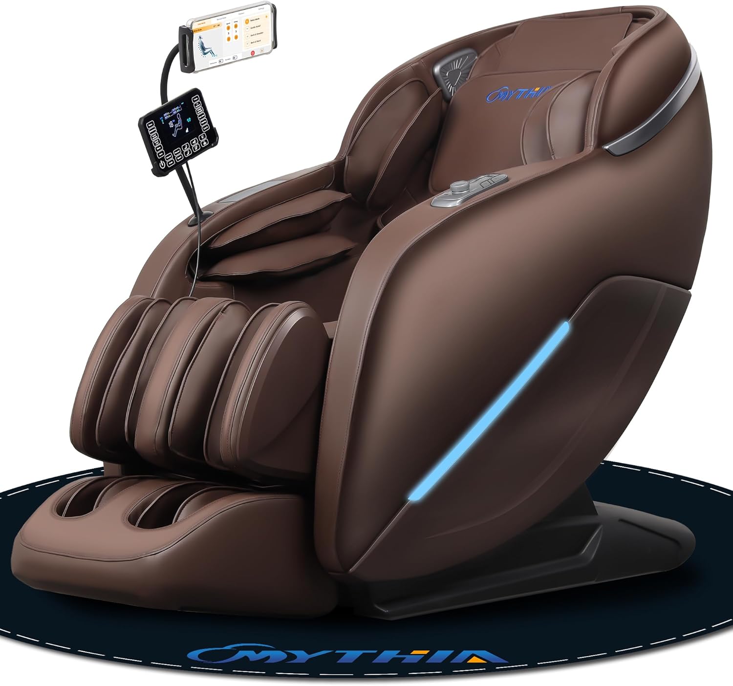 MYTHIA 2026 A303C Massage Chair  Full Body Zero Gravity Recliner with SL Track  Body Scan  12 Auto Modes  Lumbar Heat  Bluetooth App  Wireless Charge  and Foot Rollers for Home and Office (Brown)