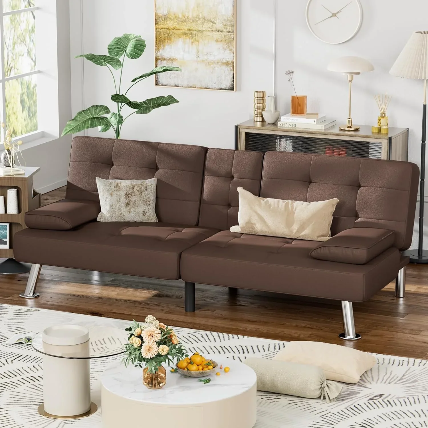 Canapé-lit futon Homall en cuir avec accoudoirs et fauteuil inclinable réglable
