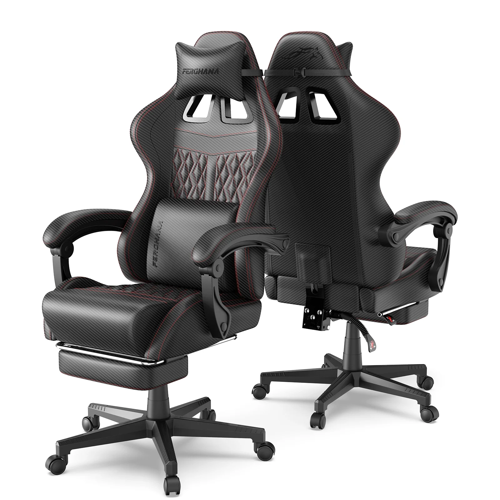 Gaming Chair with Footrest Computer Ergonomic Office Chair with Massage Lumbar Support Headrest, High Back Vintage Game Chair for Adults and Kids, Black(Black) - Image 2