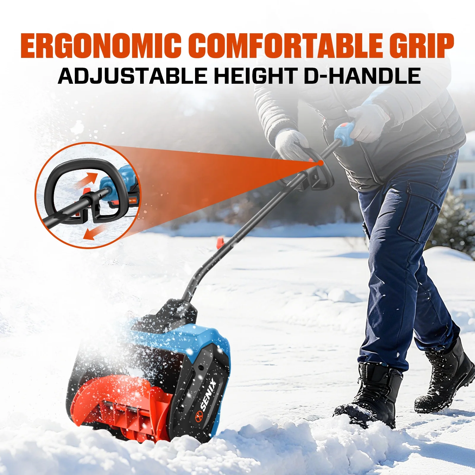 40V 13 inch Cordless Snow BlowersSnow Shovels with 2*4 0Ah Batteries 6 0Ah Dual Port Charger,6��Clearing Depth, 22ft Throw Distance, 2 Speed Mode(13") Image 10