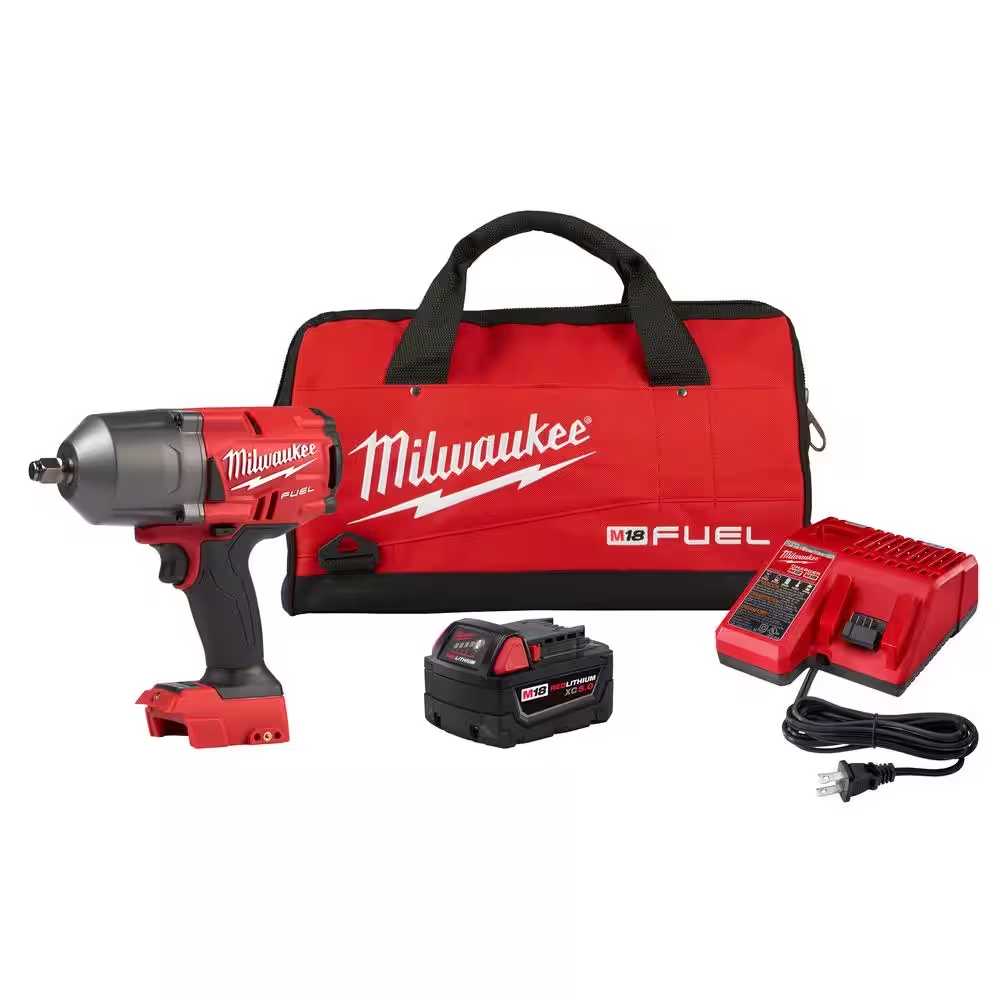 Clé à chocs sans fil M18 FUEL 18 V Lithium-Ion sans balais, 1/2 po, avec kit de bague de friction, une batterie 5,0 Ah et sac de transport.