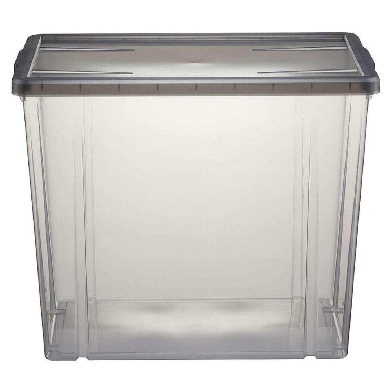 Boîte de rangement ransparente avec couvercle gris 82L