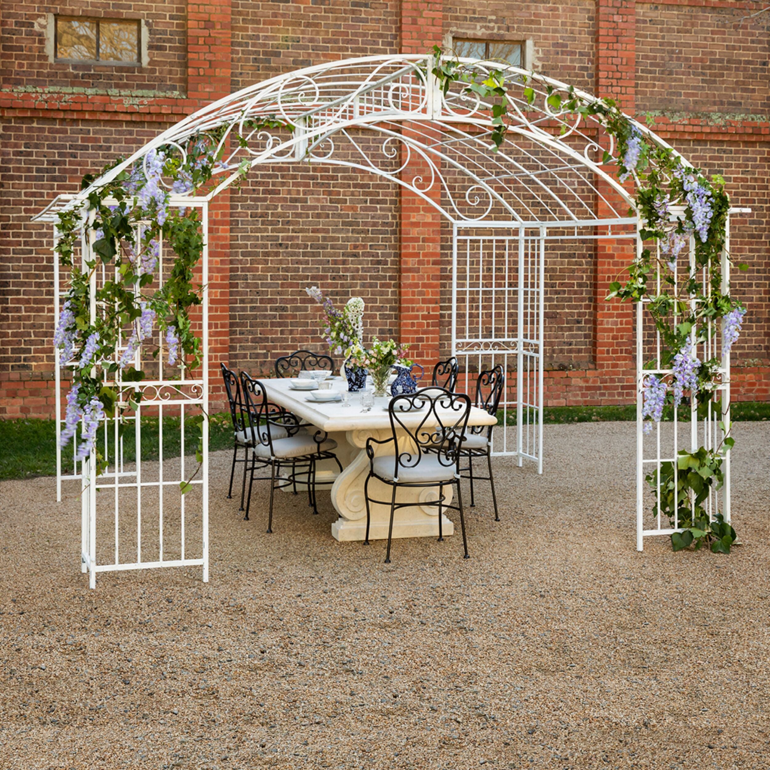 Versailles Gazebo Antique White with Light Grey Canopy NEW BRUSHED FIN