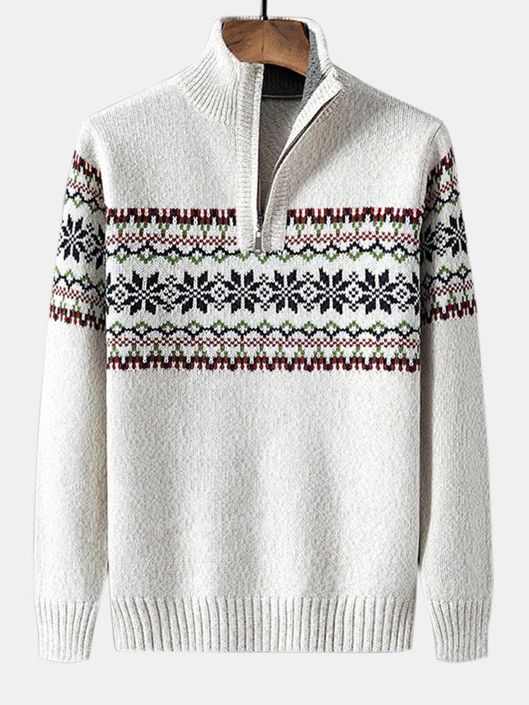 Pull de Noël à imprimé géométrique et demi-zip