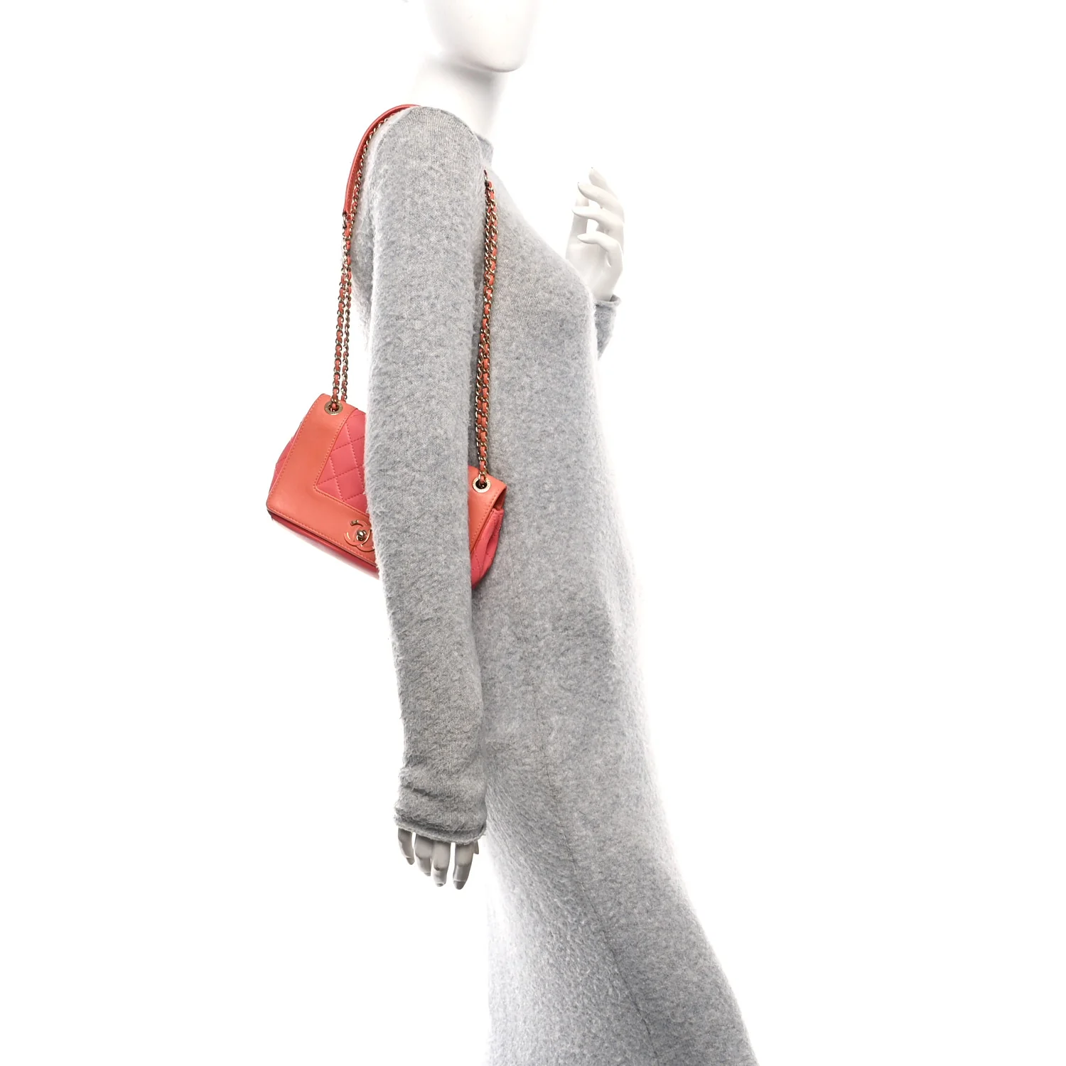 Shiny Sheepskin Quilted Vintage Mademoiselle Flap Coral Orange