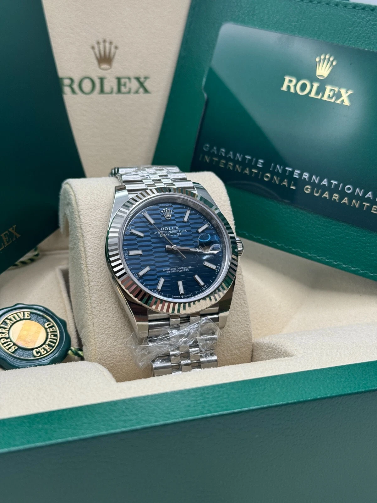 [Super Clone]RLX  Datejust 41mm Blue Fluted Motif Index Dial Jubilee Bracelet Watch - 126334