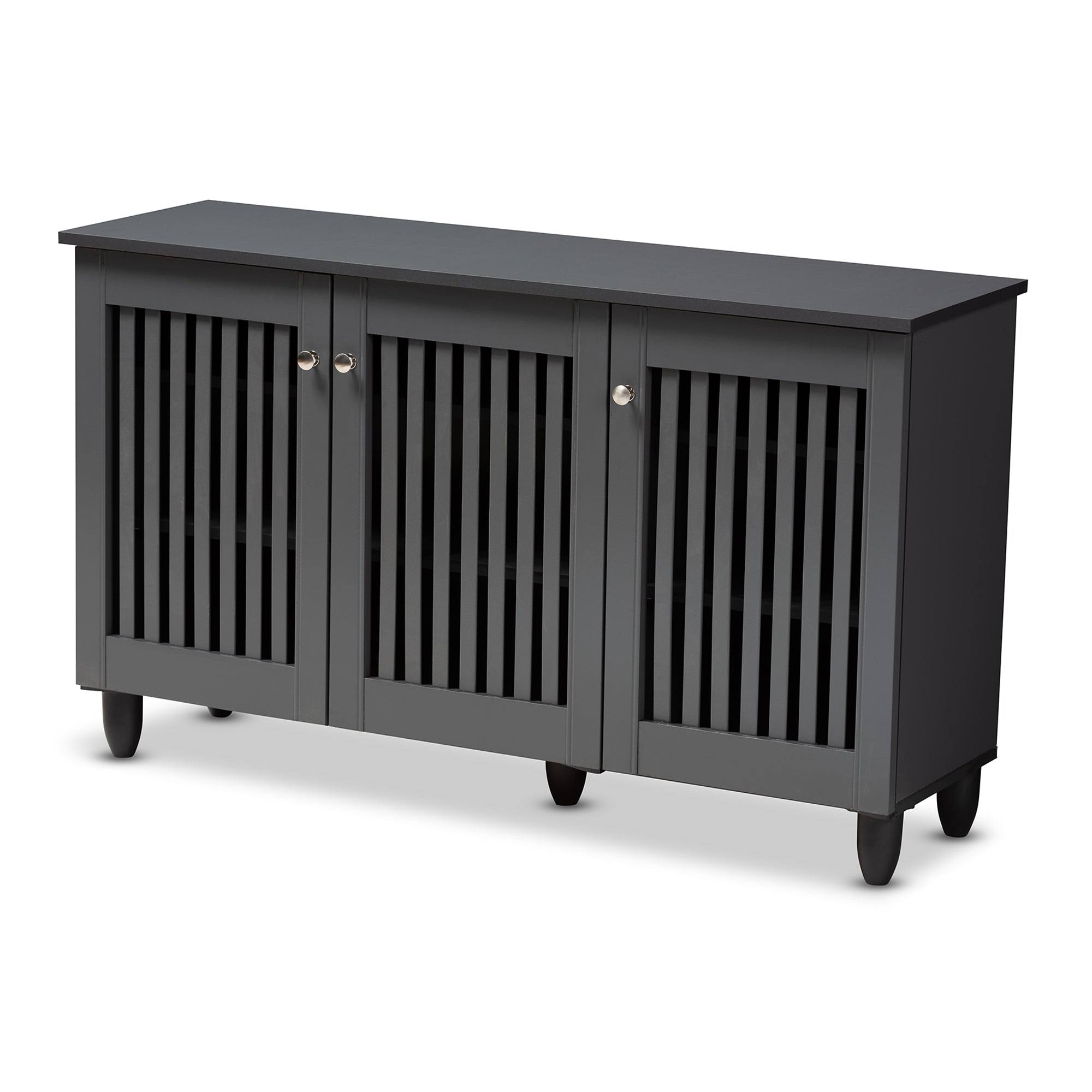 Baxton Studio Fernanda Dark Gray 3-Door Wooden Entryway Shoe Storage Wide Cabinet