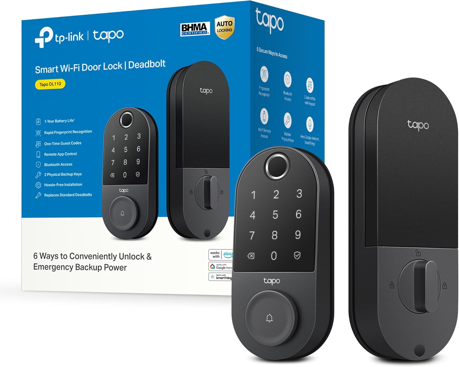 Tapo Smart Door Lock  Deadbolt | Keyless Entry  Fingerprint Recognition  Touchscreen Keypad & in-App Monitoring with Scheduled Access|1-Year Rechargeable Battery |BHMA Grade 2 | DL110