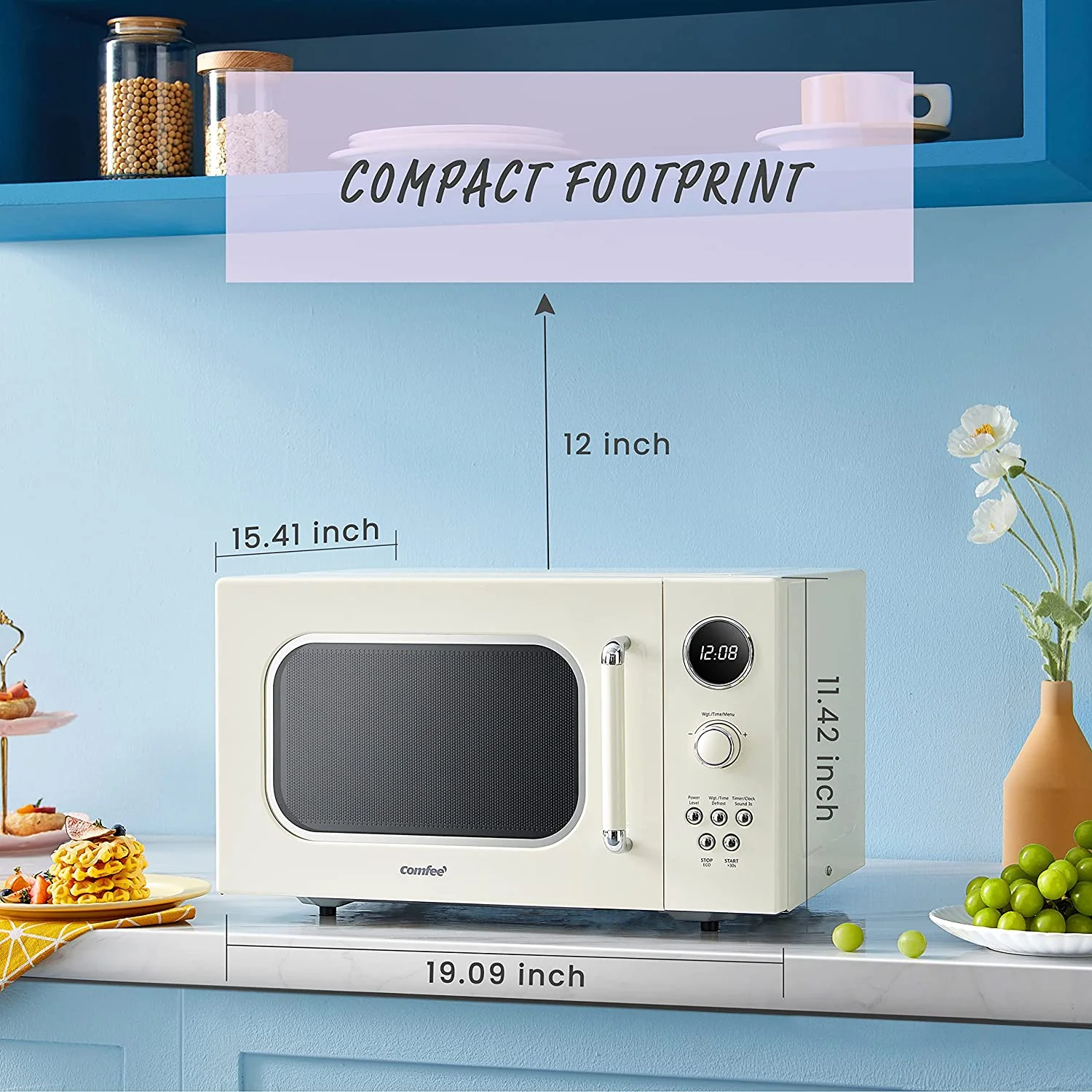 Comfee' Retro Microwave with LED Digital Display, 0.9 Cu. Ft, 900W, Apricot, CM - M092AAT