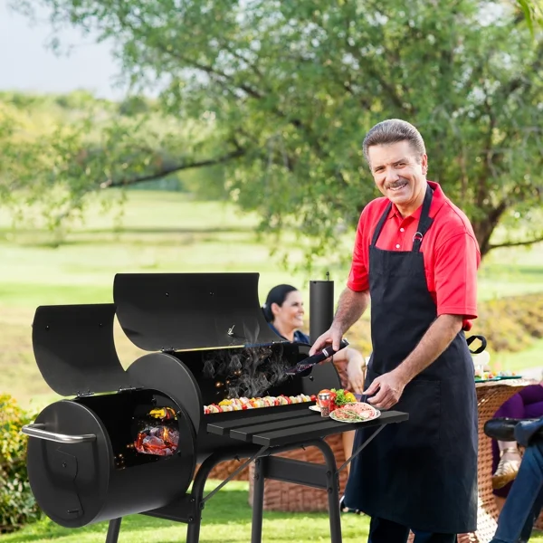Barrel Charcoal Grill with Offset Smoker, Heavy-Duty Metal, Large Cooking Area, Mobile with Wheels for Backyard/Patio Gatherings - Image 9