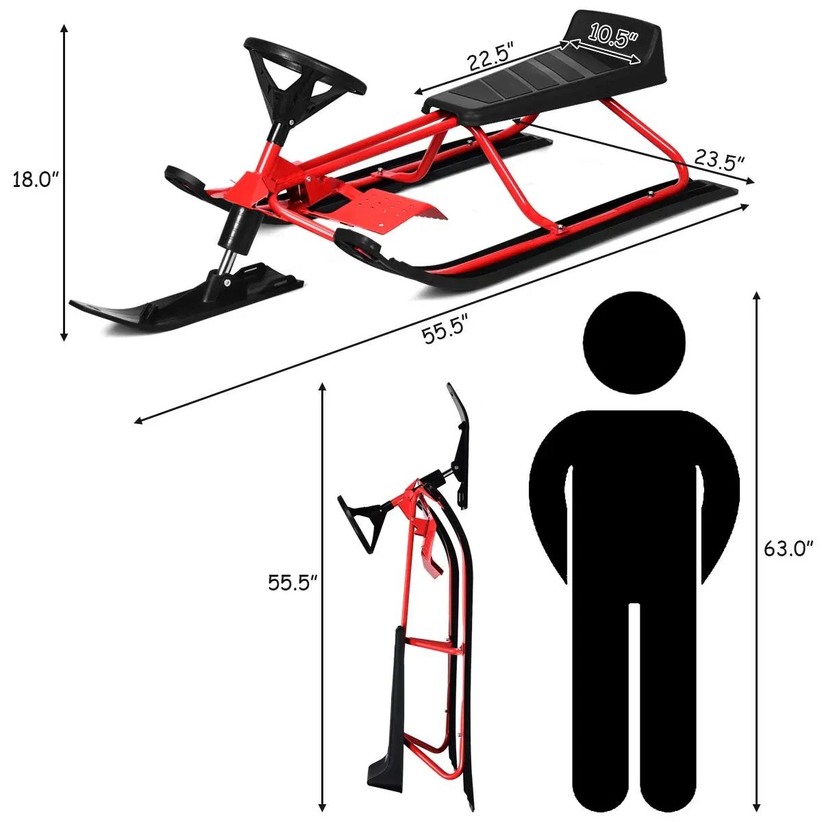 Luge de course sur neige, planche de glisse pour skis avec double freins