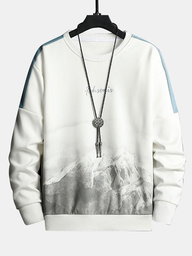 Sweat-shirt à col rond imprimé montagne