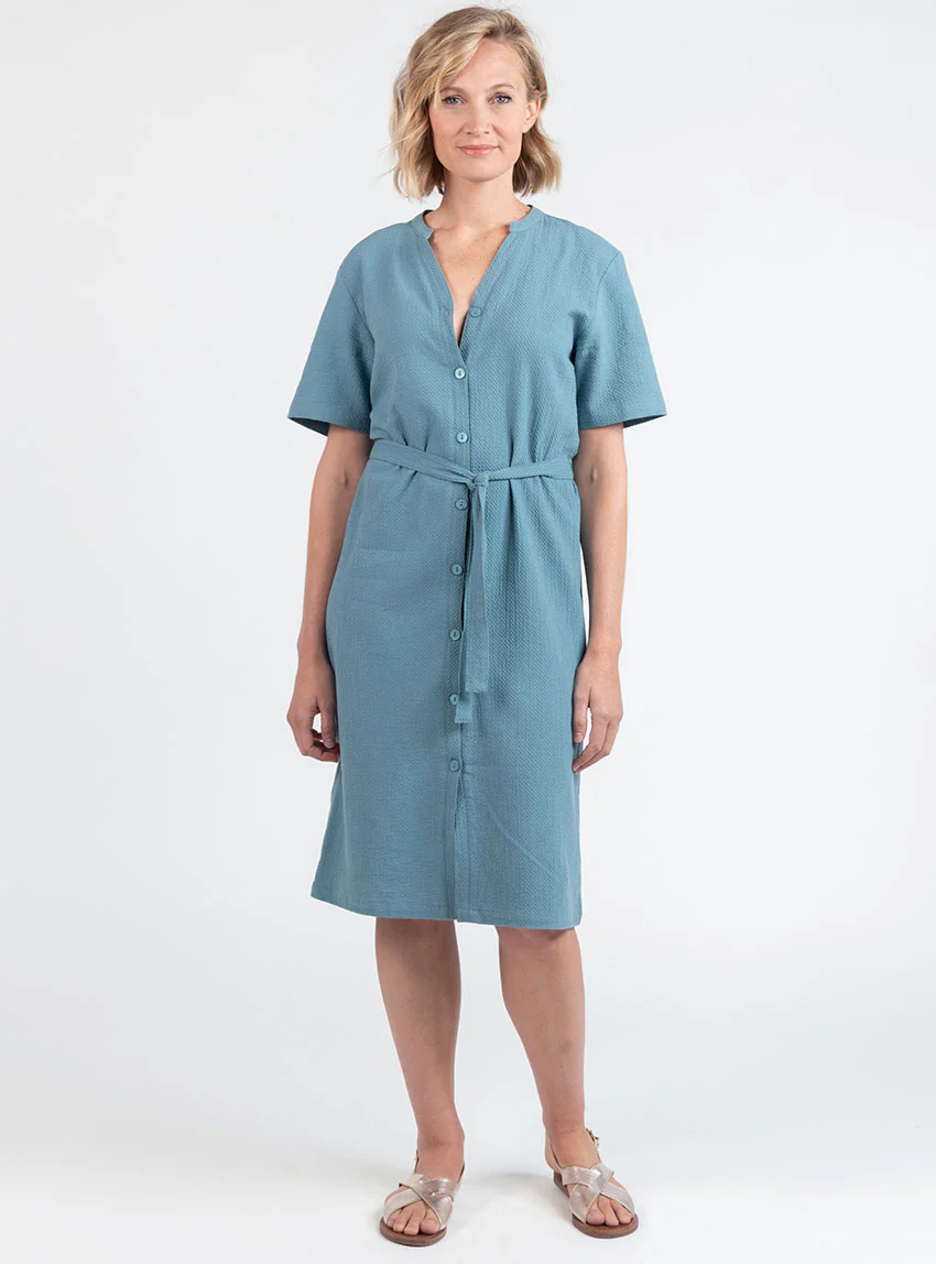 Robe femme en coton gaufré vert littoral