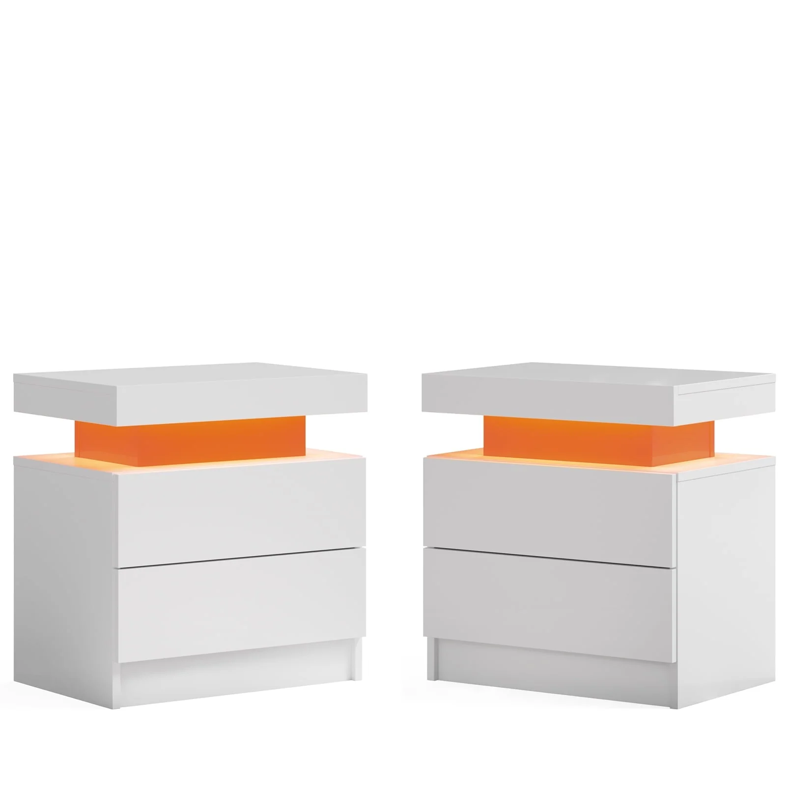 LED Nightstand Set of 2, Modern Bedside Table with 2 Drawers Storage Space, Adjustable Colors LED Light, Black(Black) Image 7