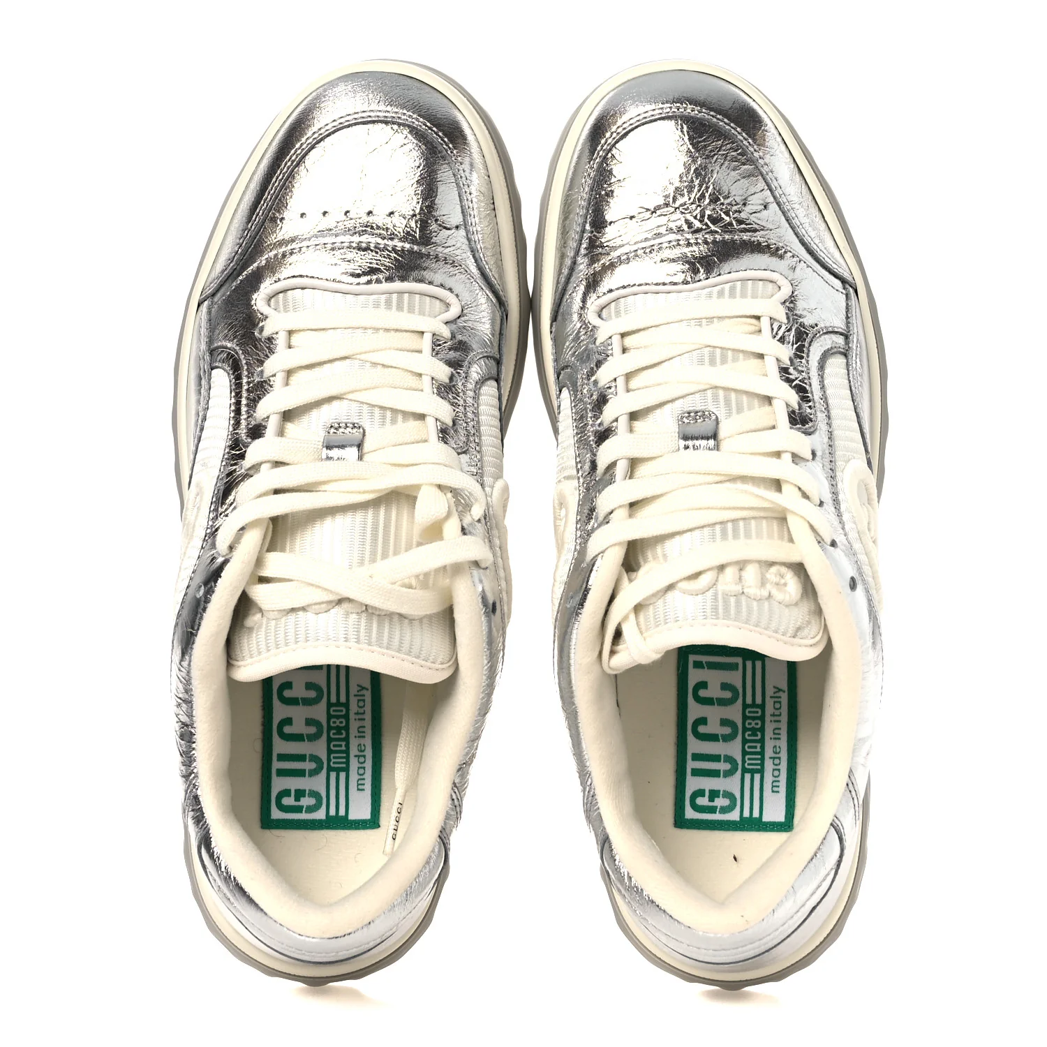 Ginza Calfskin MAC80 Womens Sneakers 38.5 Silver Off White