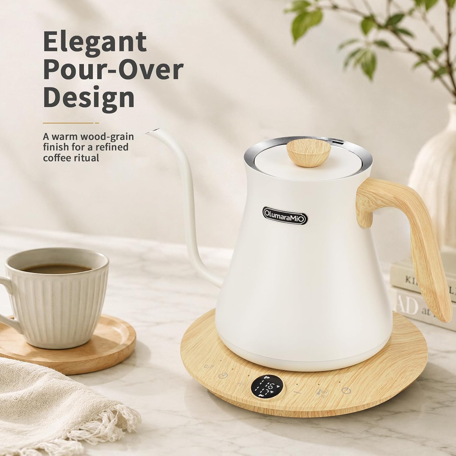 Olumaramio 0.8L Gooseneck Electric Kettle, ±1 ° F Temp Control, Wood-Grain