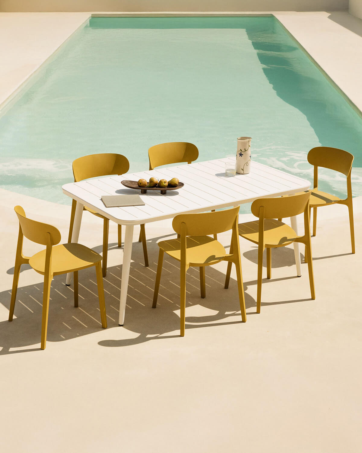 Set Cancún - Briel - Set de Mesa Rectangular de Aluminio (160x90 cm) Cancún y 6 Sillas de Polipropileno de Exterior Briel