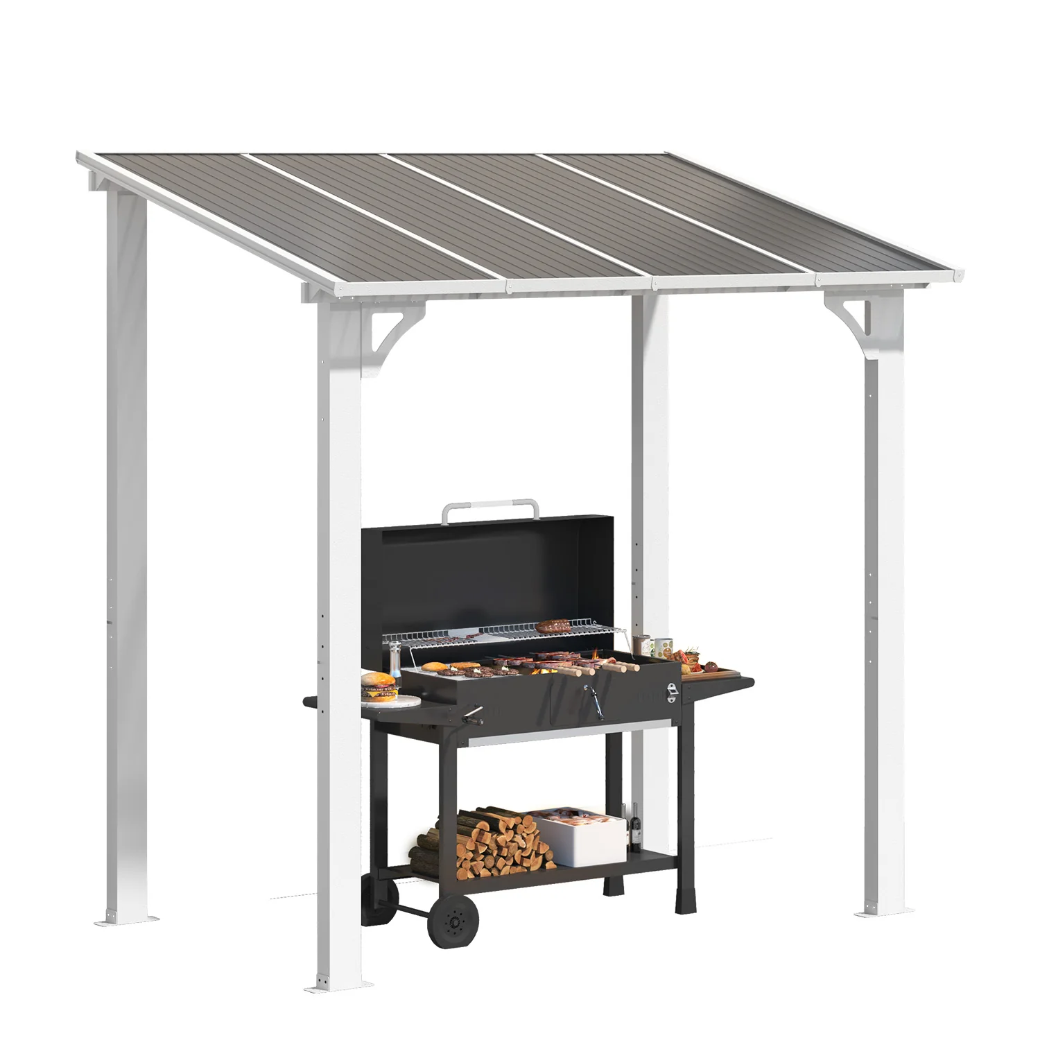 AECOJOY 8' x 5' Wall Mounted Gazebos Pergola, White
