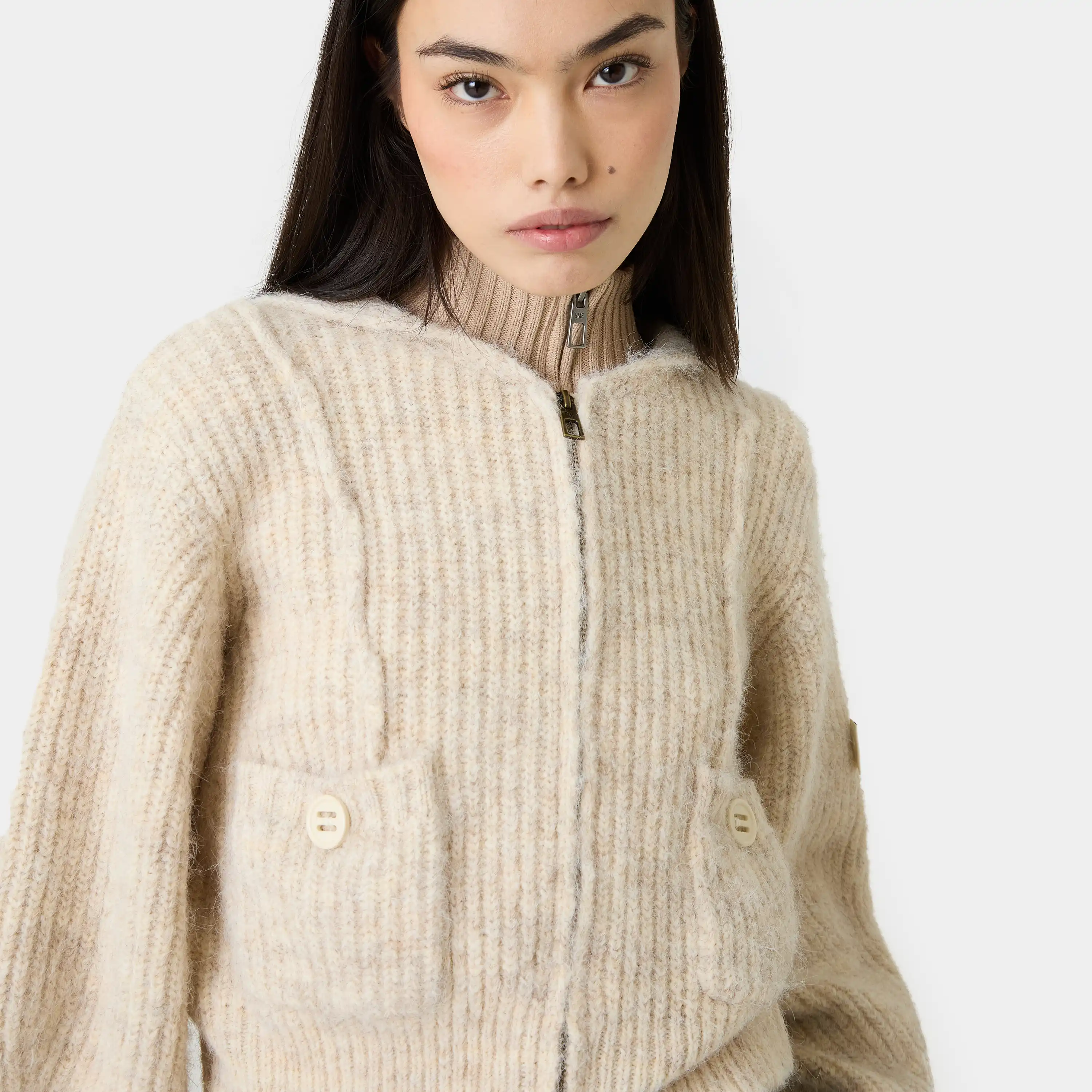 Zoe Off Sand Zipper Knit