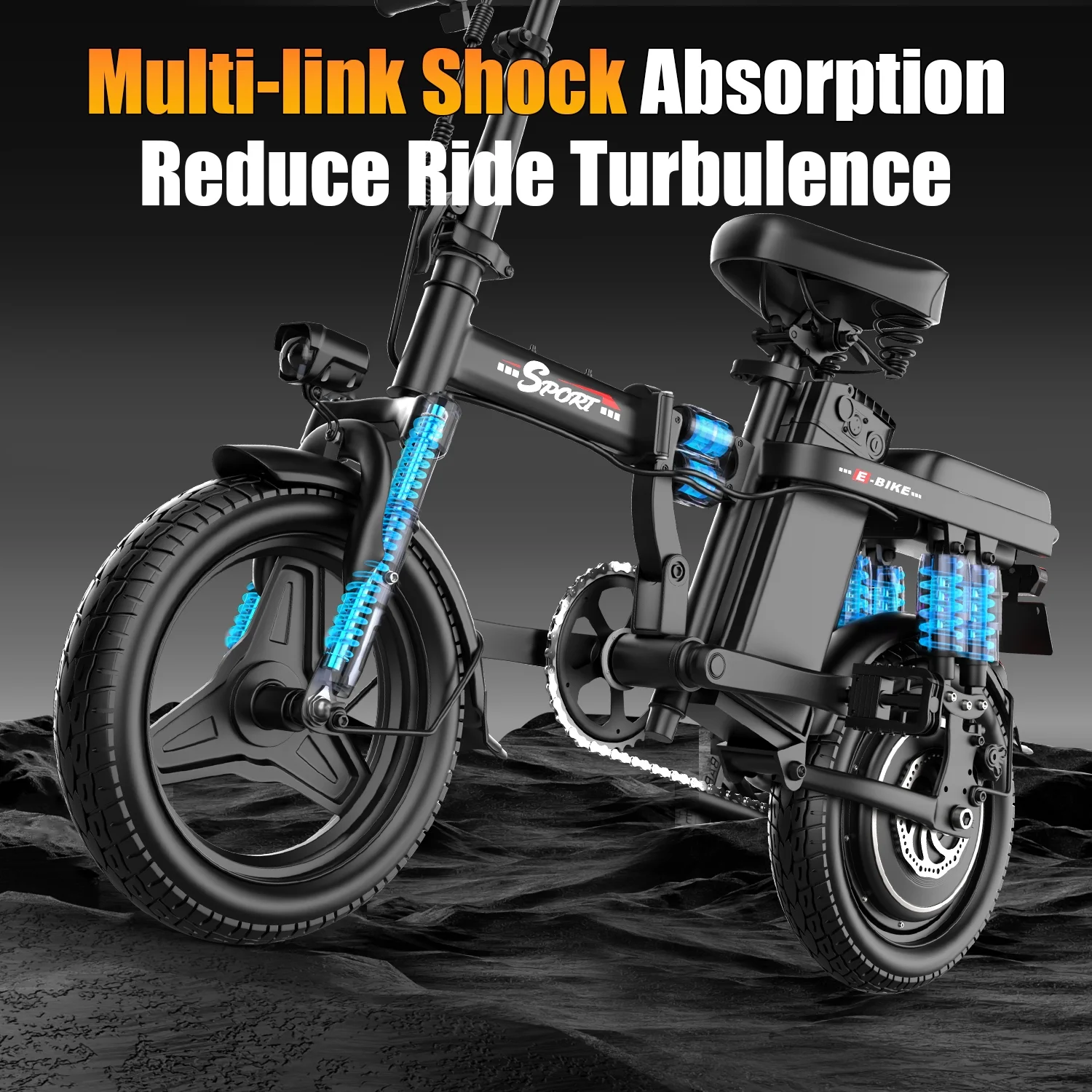 1200W Foldable Electric Bike for Adults, 48V 15Ah Removable Battery, 14" Ebike, UL 2849(Gray) - Image 6