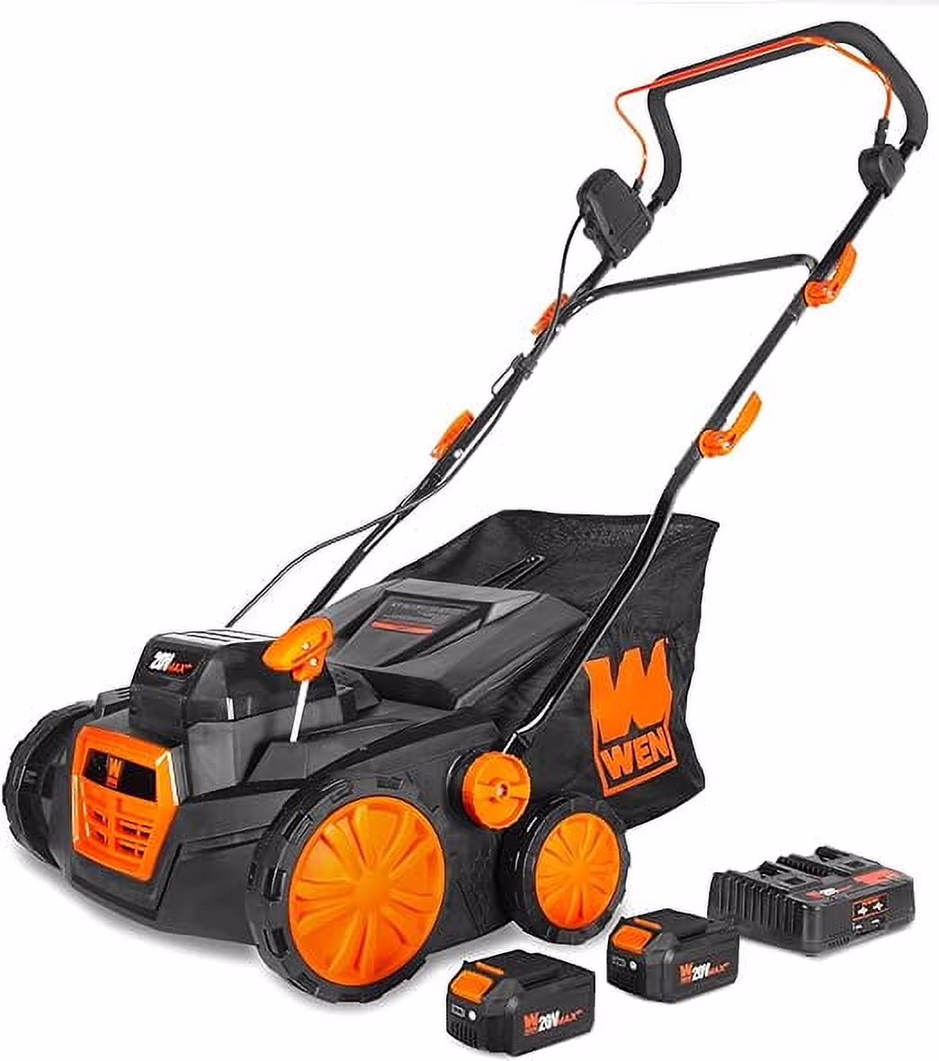 15" 20V Cordless Electric Dethatcher and Scarifier Walk-Behind Lawn Mower