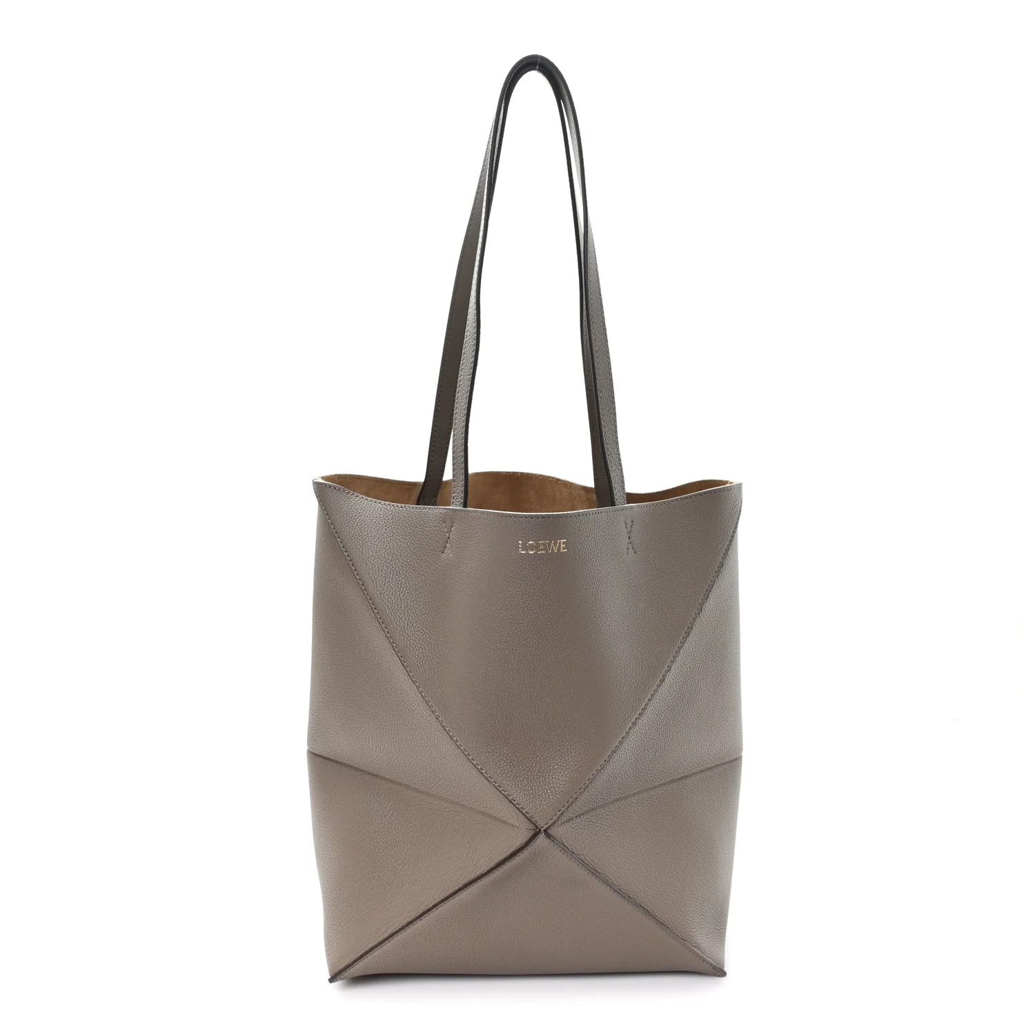 Grained Calfskin Medium Puzzle Fold Tote Taupe