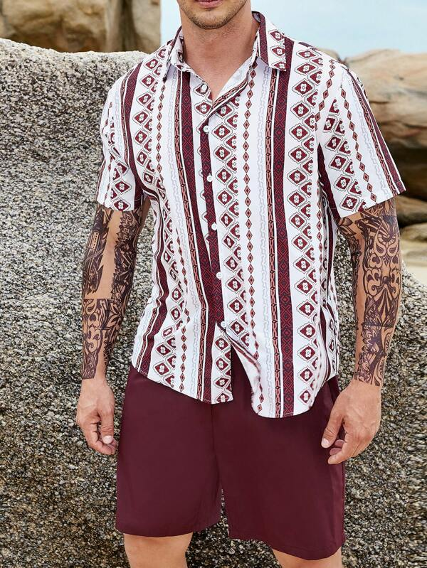 Ensemble chemise à manches courtes à imprimé hawaïen pour homme Suitmens 009