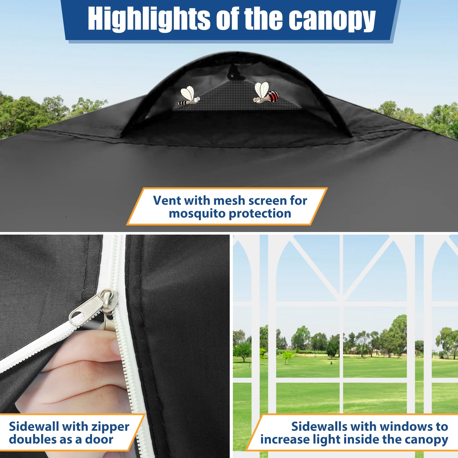 SANOPY 10' x 10' Straight Leg Pop - up Canopy Tent Easy Two Person Setup Instant Outdoor Canopy Folding Shelter with 4 Removable Sidewalls, Air Vent on the Top, 4 Sandbags, Carrying Bag, Black