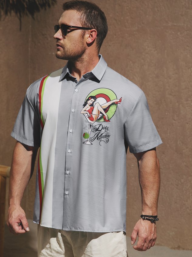 Chemise de bowling vintage à manches courtes et poche poitrine